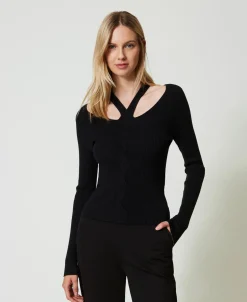 Maglia A Costine Con Cut-out