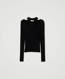 Maglia A Costine Con Cut-out