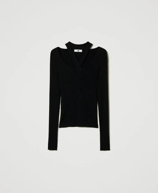 Maglia A Costine Con Cut-out