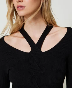 Maglia A Costine Con Cut-out