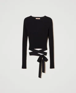 Maglia A Costine Con Fiocco