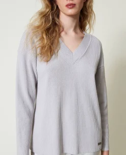 Maglia A Costine Con Spacco