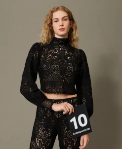 Maglia Boxy In Crochet A Fiori