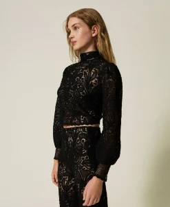 Maglia Boxy In Crochet A Fiori