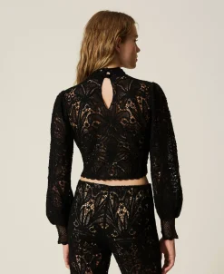 Maglia Boxy In Crochet A Fiori