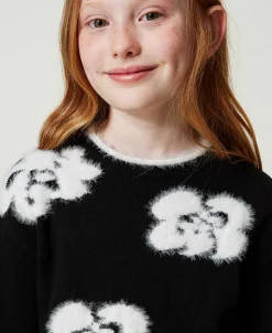 Maglia Con Fiori A Intarsio