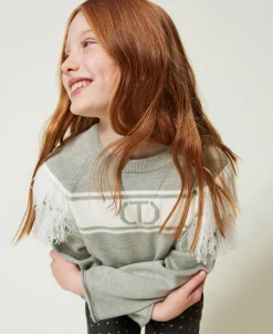 Maglia Con Oval T Jacquard E Frange
