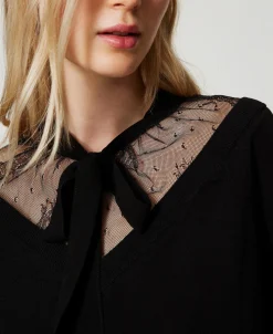 Maglia Con Pizzo E Fiocco