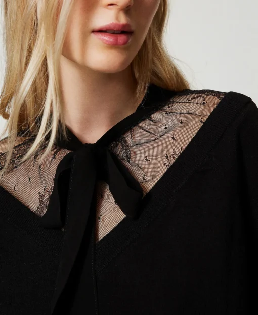 Maglia Con Pizzo E Fiocco
