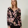 Maglia Con Stampa A Fiori E Pizzo