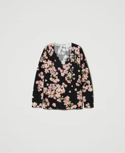 Maglia Con Stampa A Fiori E Pizzo