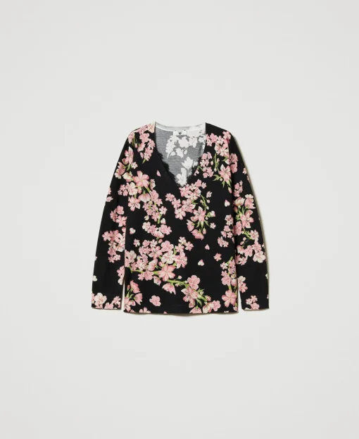 Maglia Con Stampa A Fiori E Pizzo