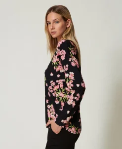 Maglia Con Stampa A Fiori E Pizzo