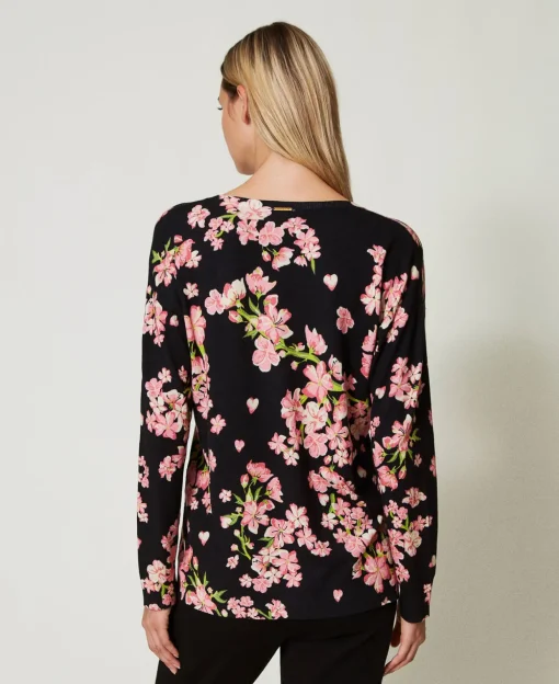 Maglia Con Stampa A Fiori E Pizzo