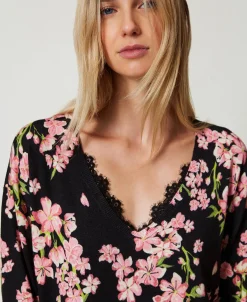 Maglia Con Stampa A Fiori E Pizzo