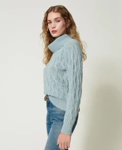 Maglia Con Trecce E Maxi Collo