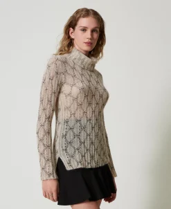 Maglia Dolcevita In Misto Mohair Stampato