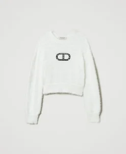 Maglia Effetto Pelliccia Con Logo Oval T