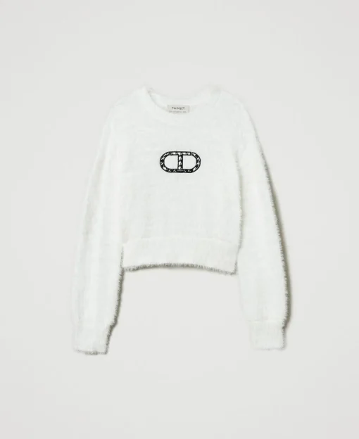 Maglia Effetto Pelliccia Con Logo Oval T