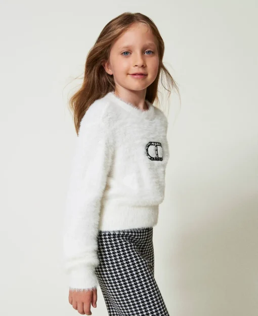 Maglia Effetto Pelliccia Con Logo Oval T