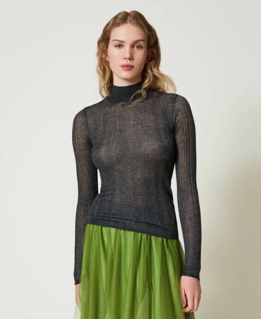 Maglia Fitted A Costine Con Lurex