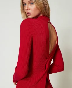 Maglia Fitted A Costine Con Apertura