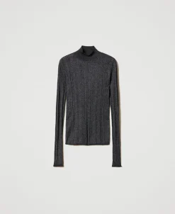 Maglia Fitted A Costine Con Lurex