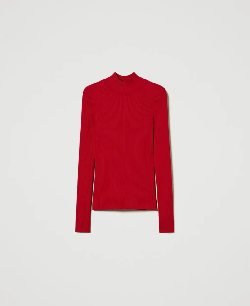 Maglia Fitted A Costine Con Apertura