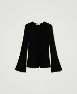 Maglia Fitted A Costine Con Incrocio