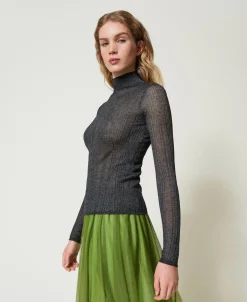 Maglia Fitted A Costine Con Lurex