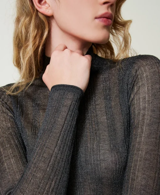 Maglia Fitted A Costine Con Lurex