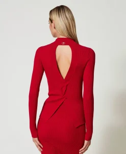 Maglia Fitted A Costine Con Apertura