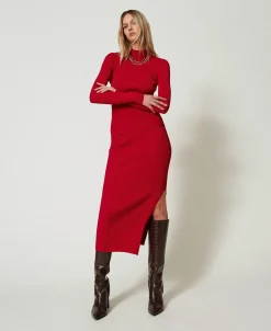 Maglia Fitted A Costine Con Apertura