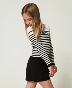 Maglia Girocollo A Righe Con Logo Jacquard