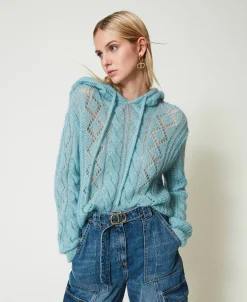 Maglia In Lana E Mohair Con Cappuccio