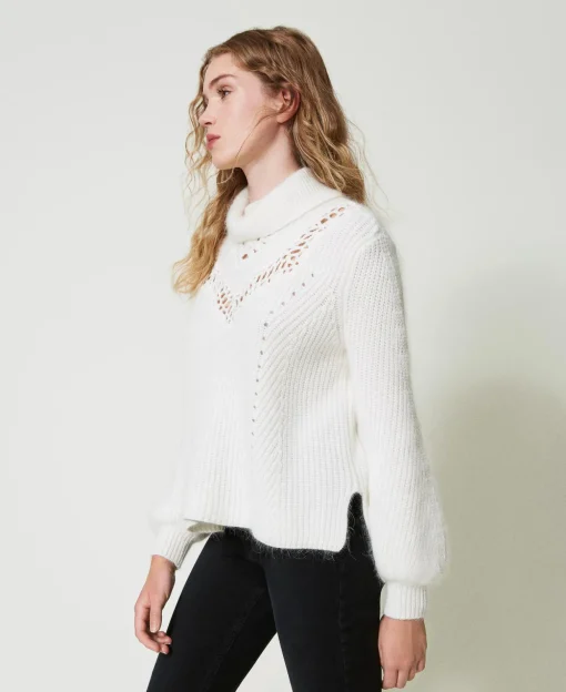 Maglia In Misto Angora Con Ricami