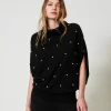 Maglia In Misto Lana Con Ricamo Di Perle