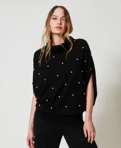 Maglia In Misto Lana Con Ricamo Di Perle