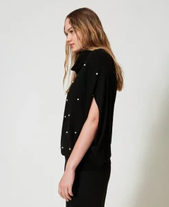 Maglia In Misto Lana Con Ricamo Di Perle