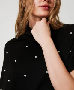 Maglia In Misto Lana Con Ricamo Di Perle