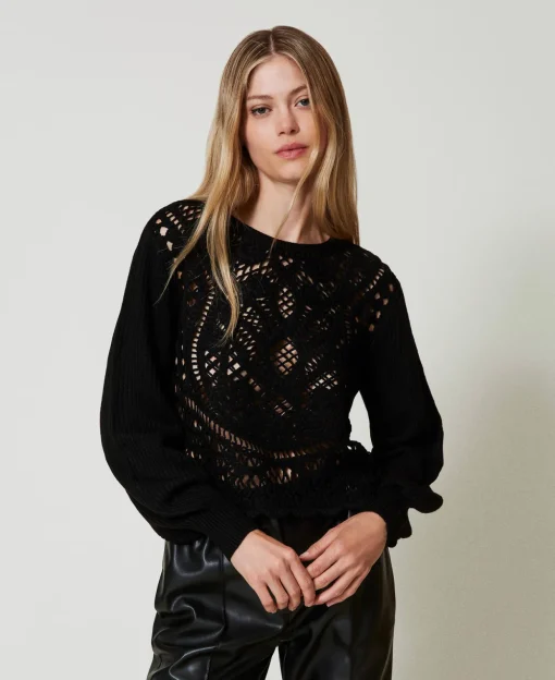 Maglia In Misto Lana Crochet