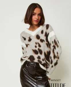 Maglia Jacquard Animalier In Misto Lana