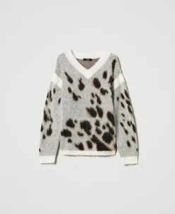 Maglia Jacquard Animalier In Misto Lana