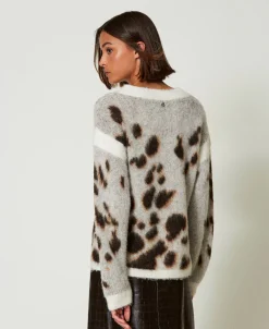 Maglia Jacquard Animalier In Misto Lana