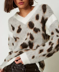 Maglia Jacquard Animalier In Misto Lana