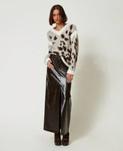Maglia Jacquard Animalier In Misto Lana
