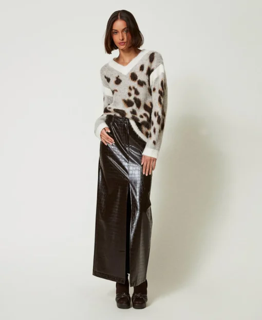 Maglia Jacquard Animalier In Misto Lana