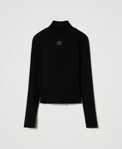 Maglia Lupetto A Costine Con Logo