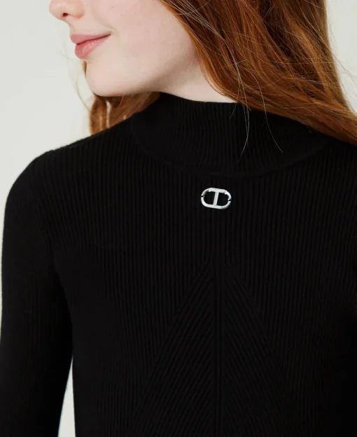 Maglia Lupetto A Costine Con Logo