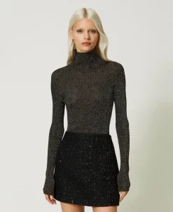 Maglia Lupetto In Lurex A Coste